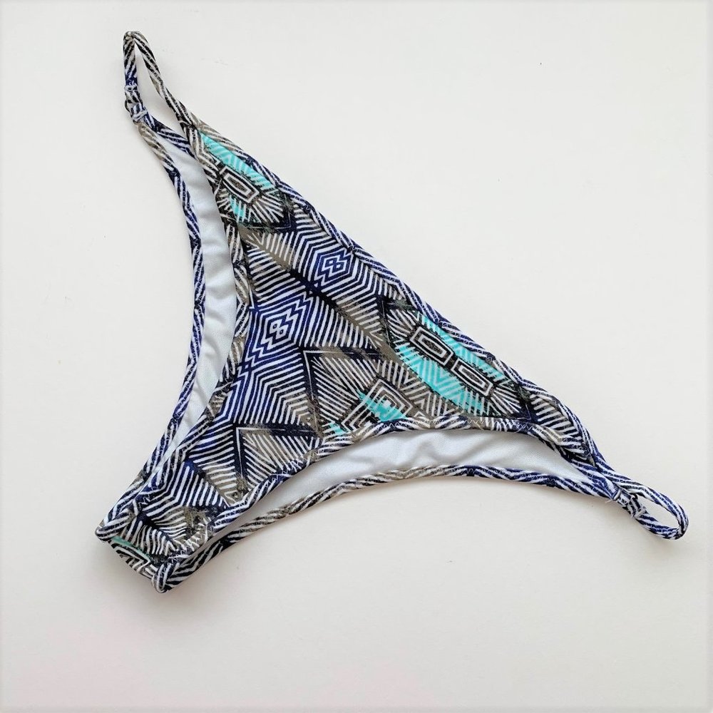 Volcom Blue & Olive Abstract Print Bikini Bottom